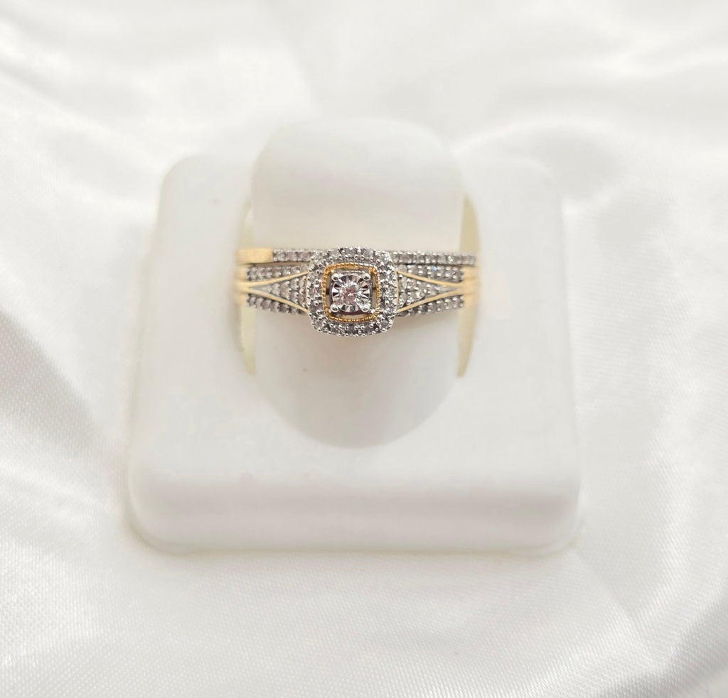 10KT DELICATE WOMEN'S DIAMOND ENGAGEMENT RING WITH SMALL SQUARE STONE Size 7