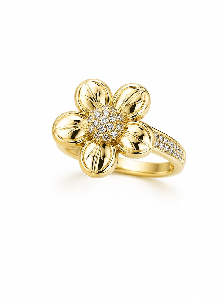 10K PUFFY FLOWER RING Size 8