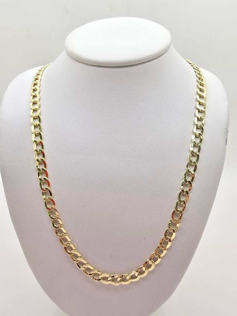10KT HOLLOW CUBAN CURB FLAT CHAIN Size 18INCH 6MM Weight 8.7GR