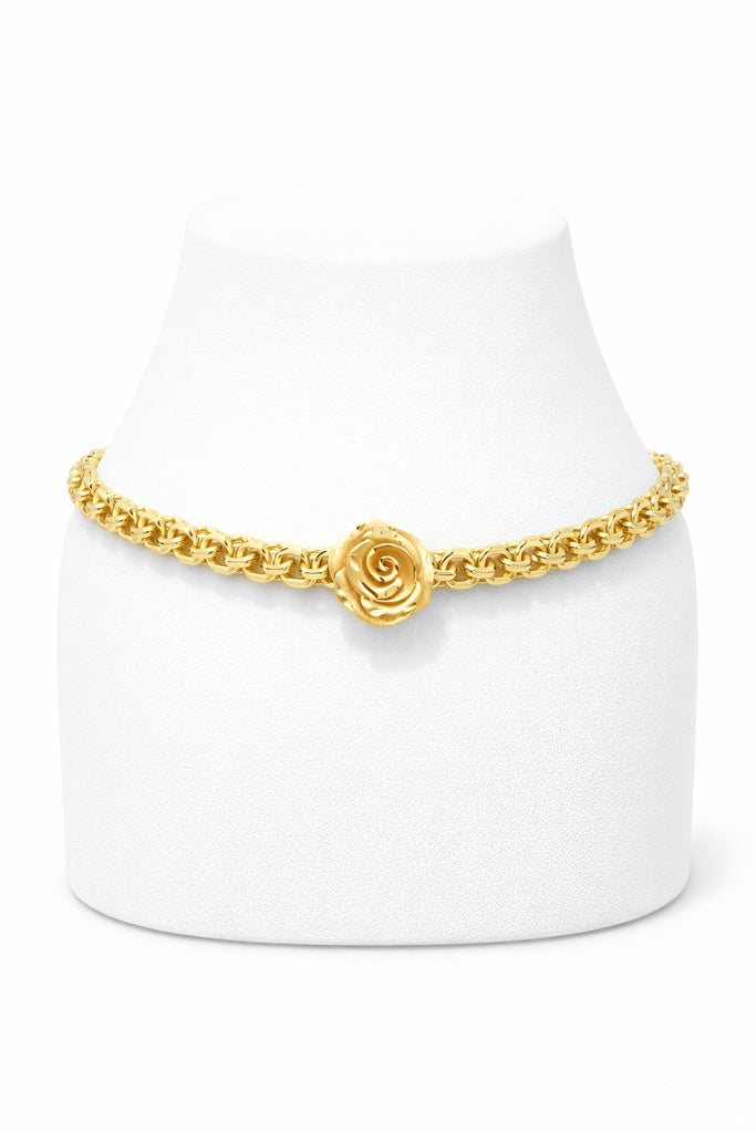 10KT ONE ROSE HOLLOW CHINO BRACELET Size 7.5in 5mm Weigth 6GRS