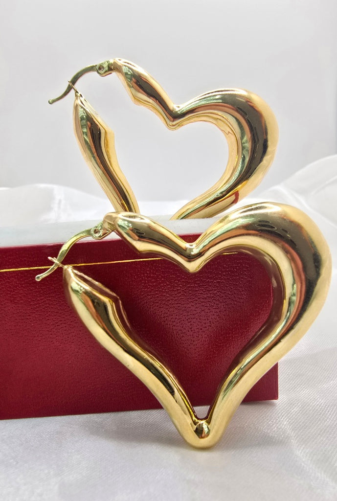 10KT LARGE HEART HOOPS EARRINGS Weight 8.4GR