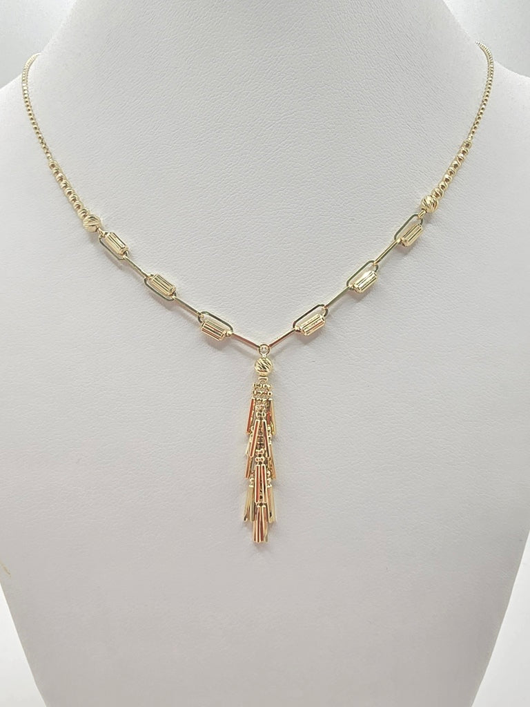14KT BEAD AND PAPER CLIP NECKLACE WITH DANGLING DETAIL Size 18INCH Weight 5.2GR