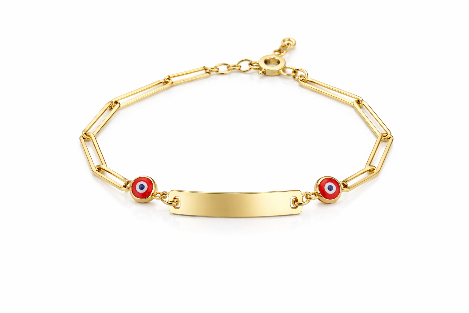 10KT BABY ID BRACELET PAPER CLIP STYLE WITH EVIL EYE Size 5.5INCH 3MM Weight 2GR
