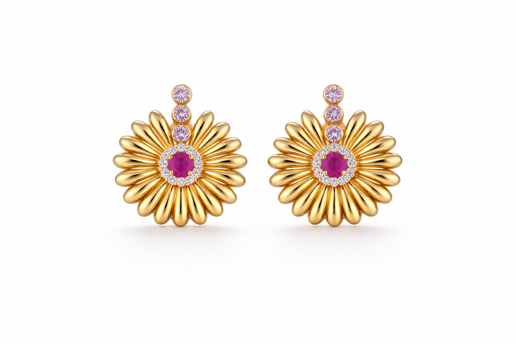 10KT ELEGANT PINK CZ DETAIL FLOWER EARRINGS Size  Weigth 3.6GR