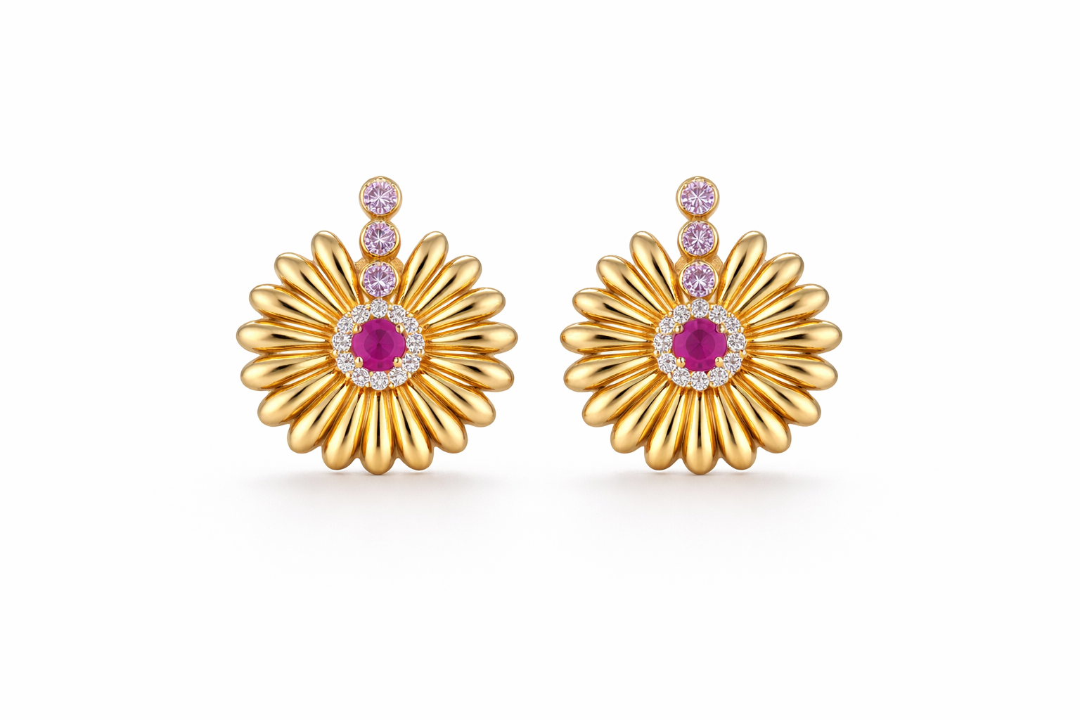 10KT ELEGANT PINK CZ DETAIL FLOWER EARRINGS Size  Weigth 3.6GR