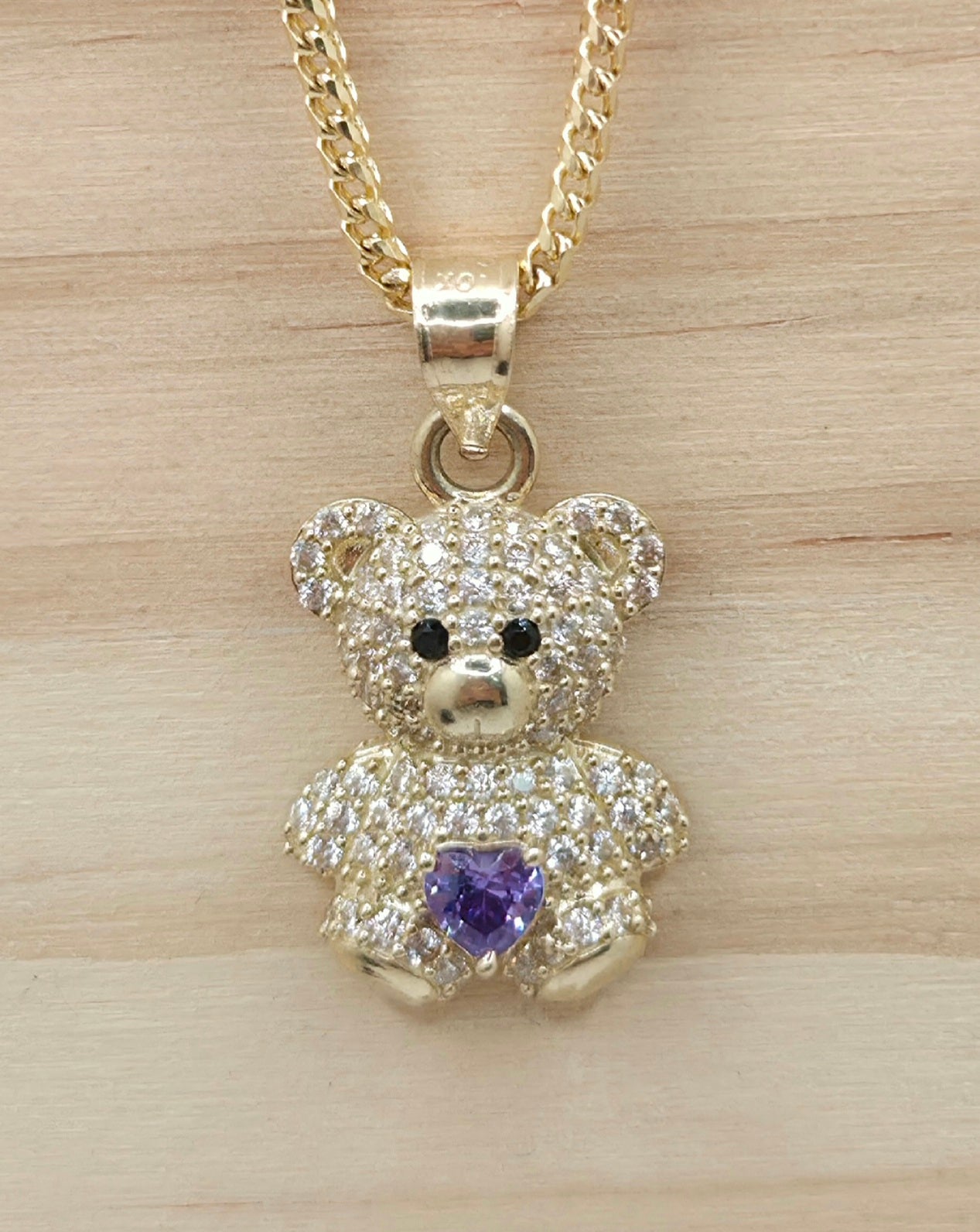 10KT PURPLE CZ SMALL BEAR PENDANT Weight 1.4GR