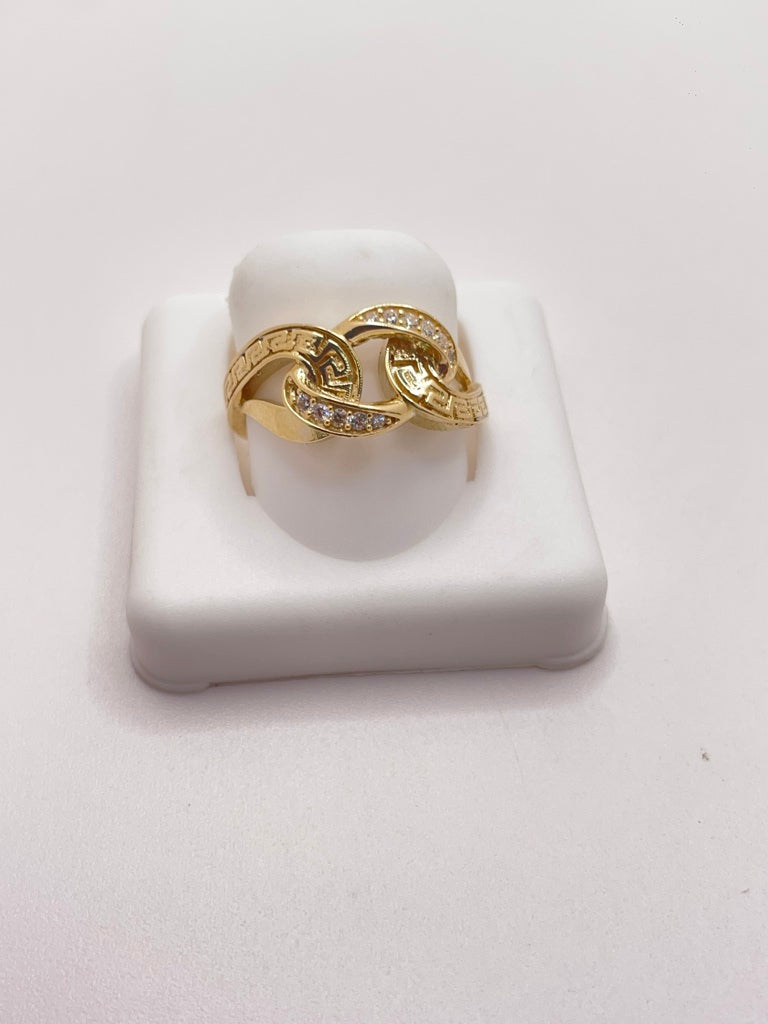 10KT CHAIN STYLE RING WITH GREEK STYLE DETAILS AND ZIRCONIA Size 7.5 Weight 2.72GR