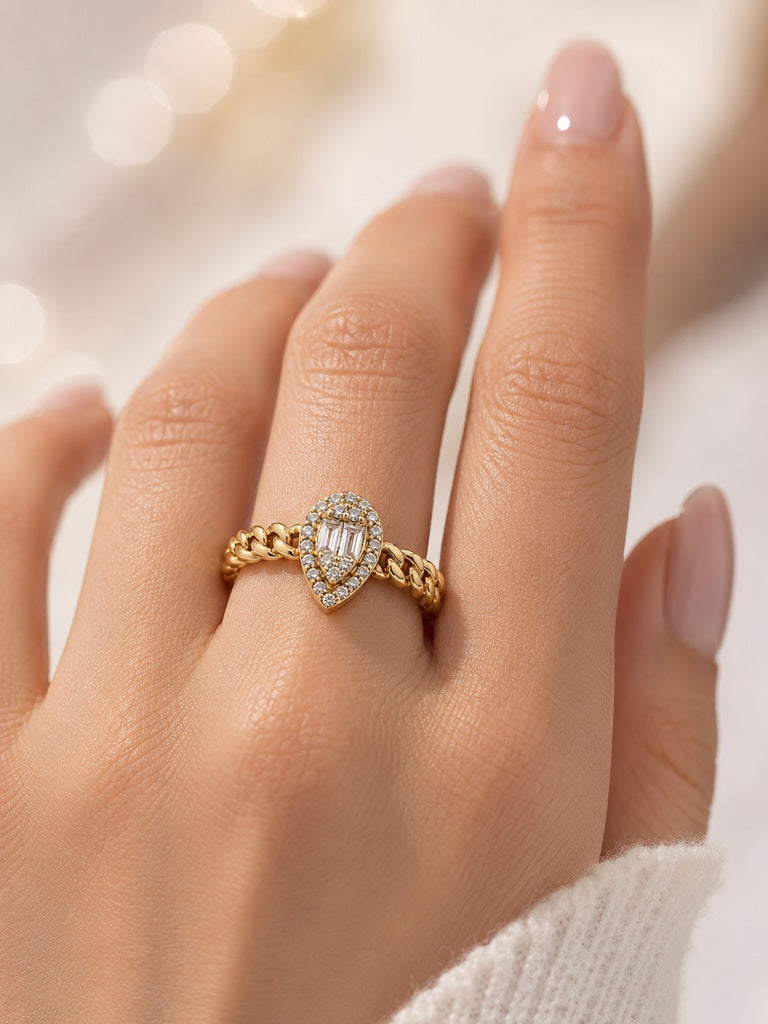 14KT GOLD & DIAMOND MIAMI CUBAN RING Size 7