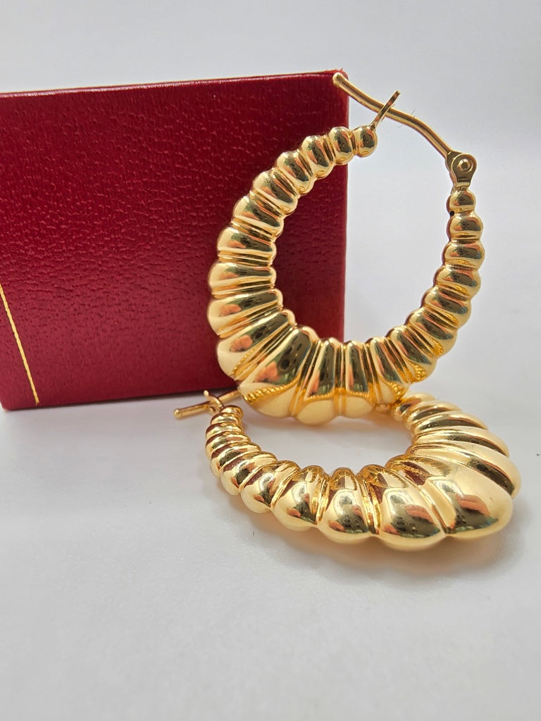 10KT   SHRIMP DESIGN HOOPS EARRINGS Size 3 Weight 3.4GR