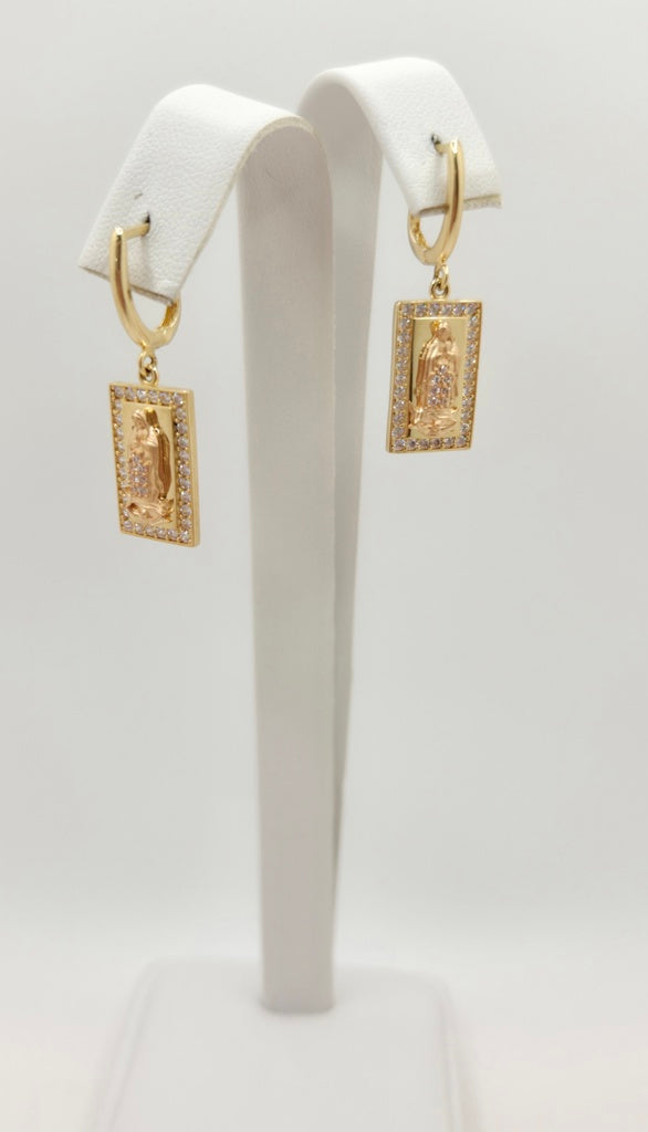10KT RECTANGULAR VIRGIN MARY PENDANT EARRINGS Weight 4.8GR