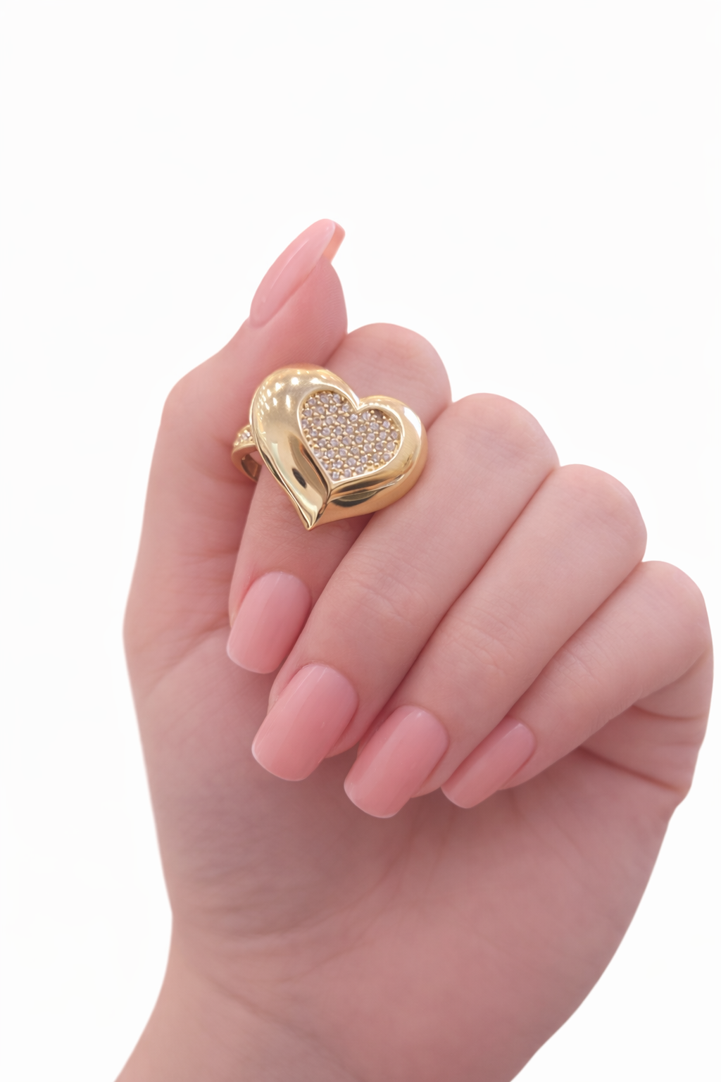 14KT CZ PUFFY BIG HEART RING Size 8 Weigth 3.2GRS