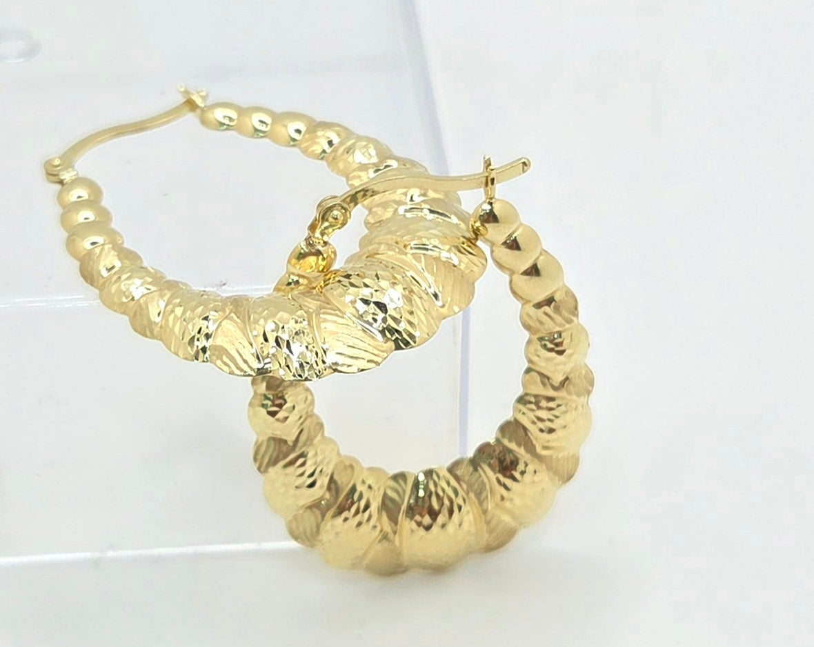 10KT VINTAGE SHRIMP DESIGN HOOPS EARRINGS Weight 3.1GR