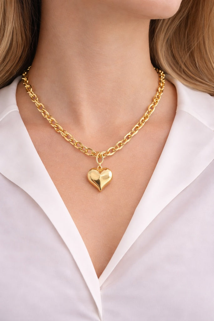 14KT  ROLO STYLE HEART PENDANT NECKLACE Size 18INCH 5MM Weigth 9.1GR