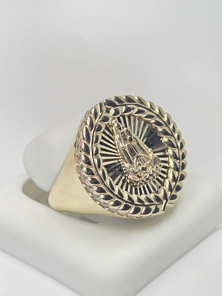 10KT LEAVES FRAME CARIDAD MAN'S RING Size 10 Weigth 5.6GR