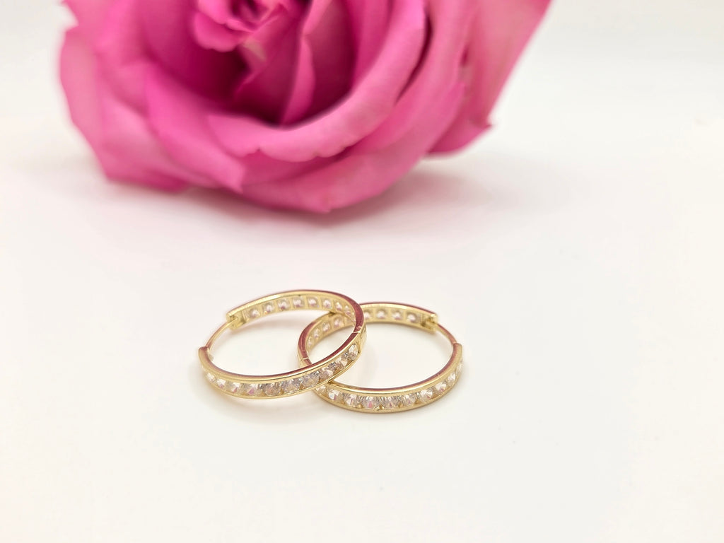 14KT CZ DETAIL HOOPS EARRINGS Size 4 Weight 3.2GR