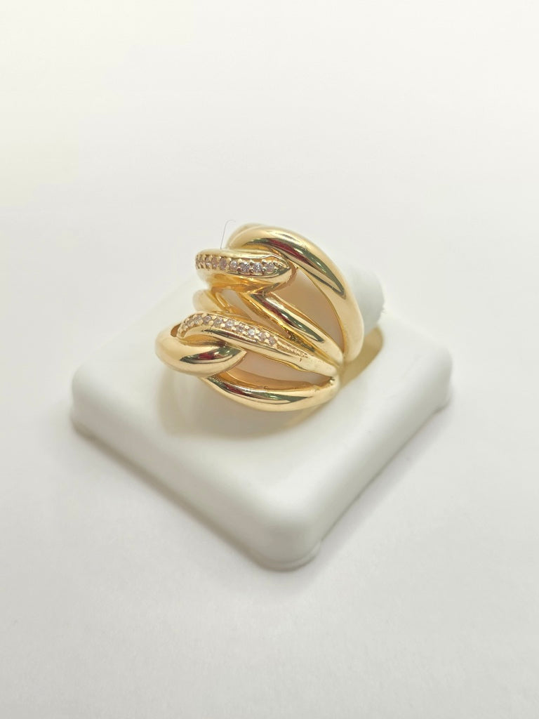 14KT MODERN INFLATED INTERTWINED HOOPS RING WITH ZIRCONIA  Size 7 Weight 4.7GR