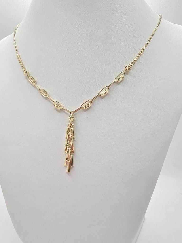 14KT BEAD AND PAPER CLIP NECKLACE WITH DANGLING DETAIL Size 18INCH Weight 5.2GR