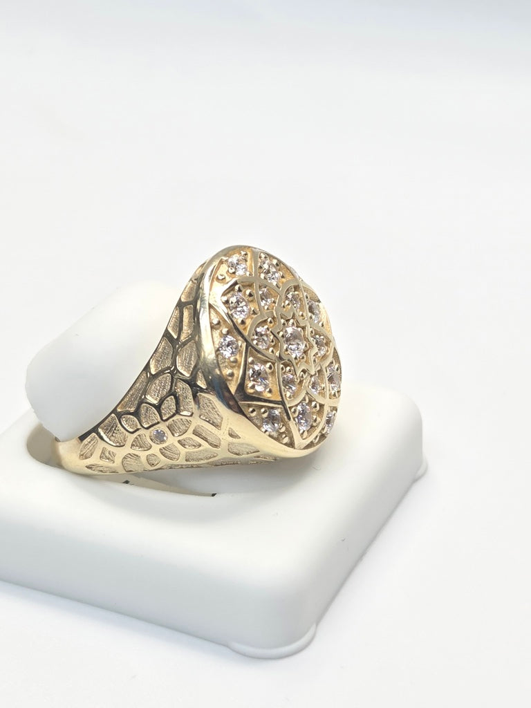 14KT ROUND FLOWER DESIGN SMALL ROSETTA MAN'S RING Size 12 Weigth 5GR