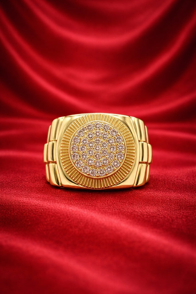 10KT ELEGANT ROUND CZ DETAIL MAN'S RING Size 11.5-12 Weigth 9.1GR