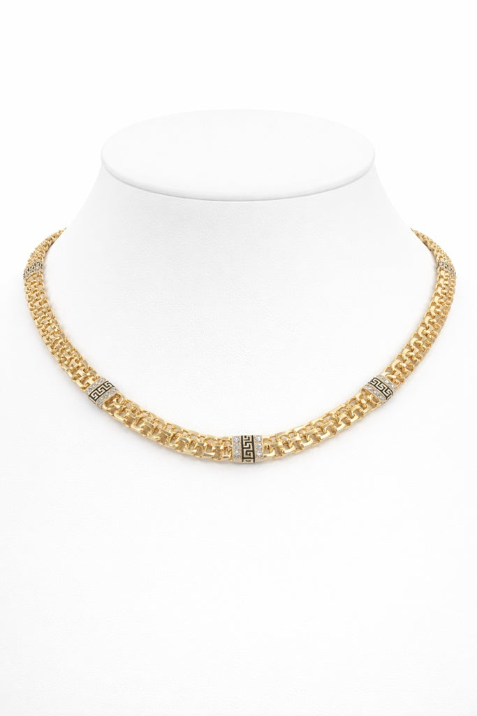 14KT DOUBLE CHINO LINK NECKLACE WITH BLACK GREEK DETAILS Size 18INCH 6MM Weigth 17.2GR