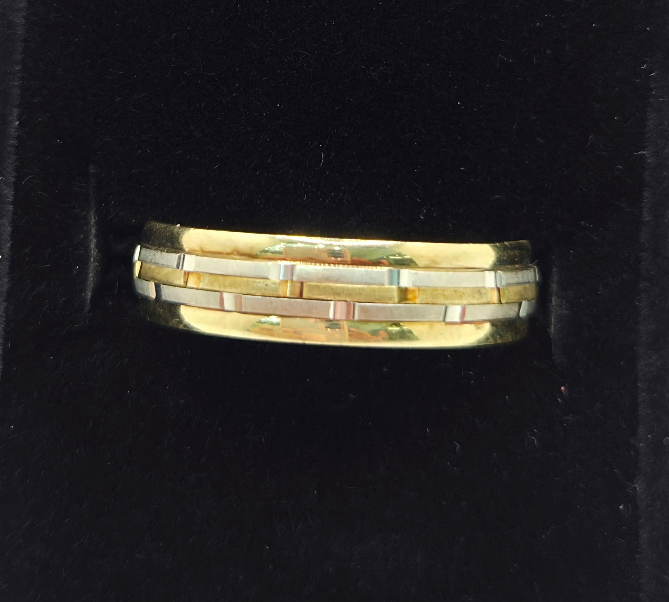 14KT TWO TONE BAR DESIGN ENGAGEMENT MENS RING Size 13.5 6MM Weight 7GR