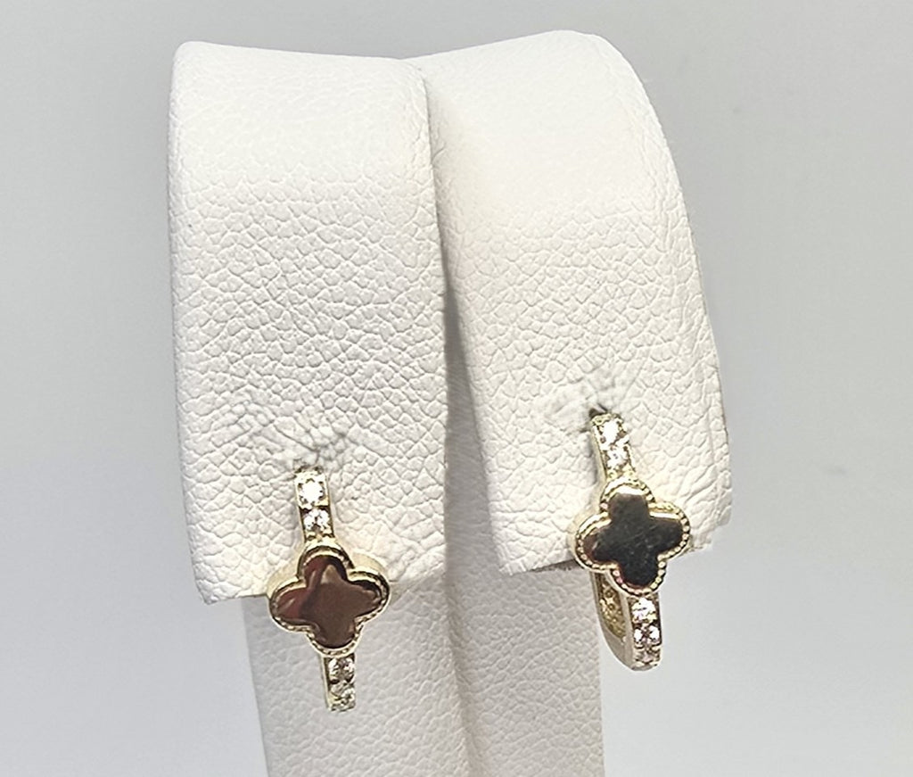 10KT SMALL CLOVER DETAIL HOOPS EARRINGS Size EXTRA SMALL Weigth 1.2GR