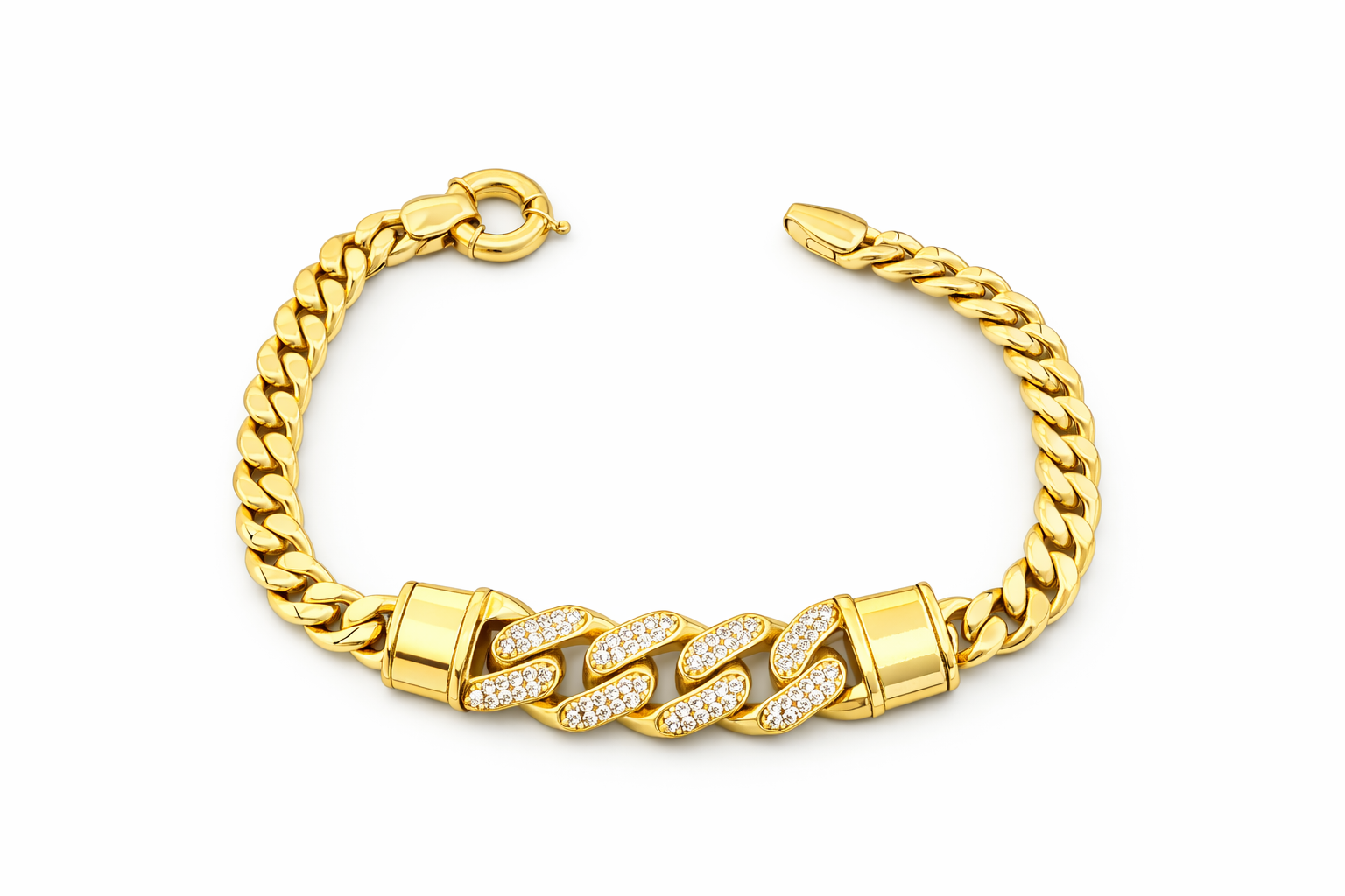10KT CHAIN DESIGN CZ CUBAN LINK BRACELET  Size 7INCH Weight 10.2GR