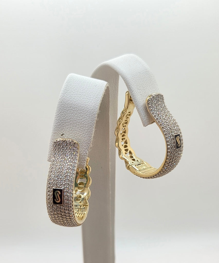 10KT CZ LARGE CERTIFIED MONACO HOOPS EARRINGS Weight 9.4GR