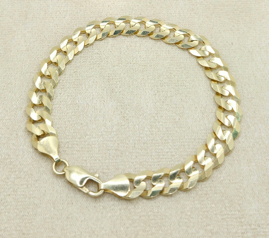 14KT SOLID CUBAN CURB FLAT BRACELET CLOSE LINK Size 8INCH 5.6MM Weight 8.3GR