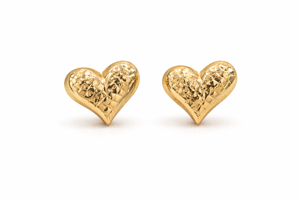 10KT DIAMOND CUT HEART EARRINGS Size MEDIUM Weigth 1.5GR