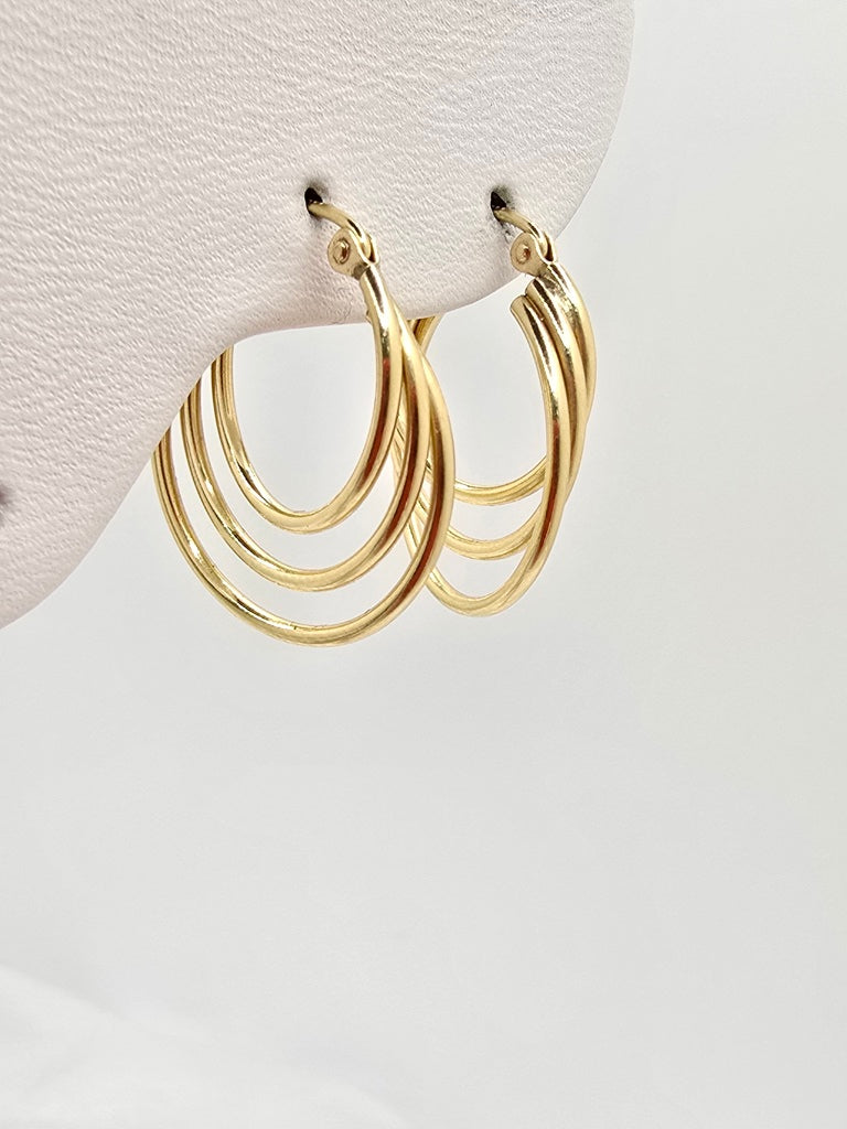 14KT DELICATE THREE IN ONE HOOPS EARRINGS Weight 1.8GR