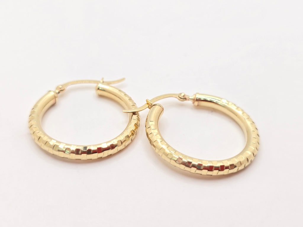 10KT  SQUARE CUT HOOPS EARRINGS Size 3 3MM Weight 2.7GR