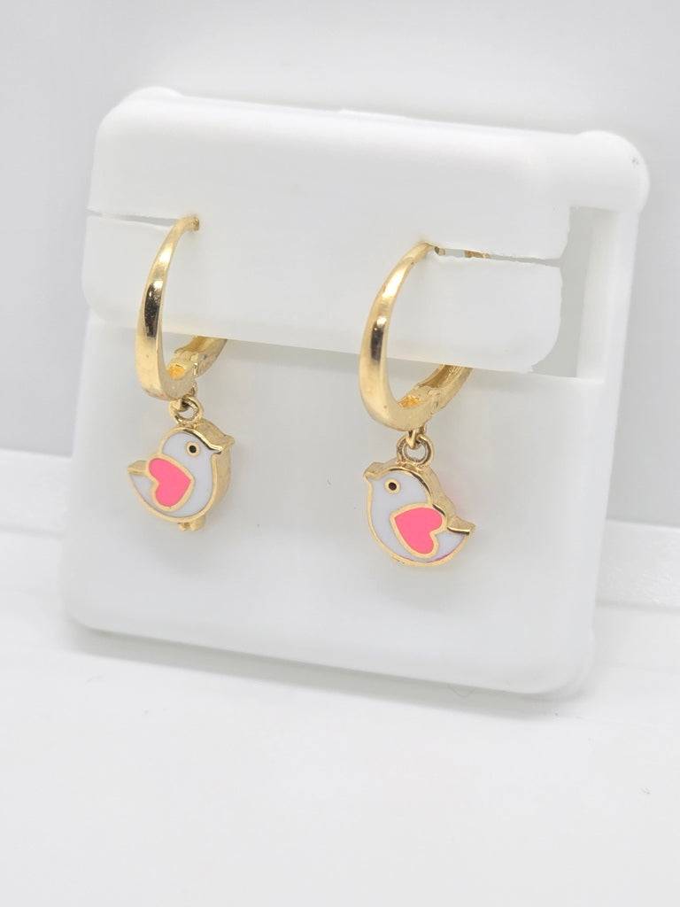 10K WHITHE&GREY LITTLE BIRD HOOP EARR