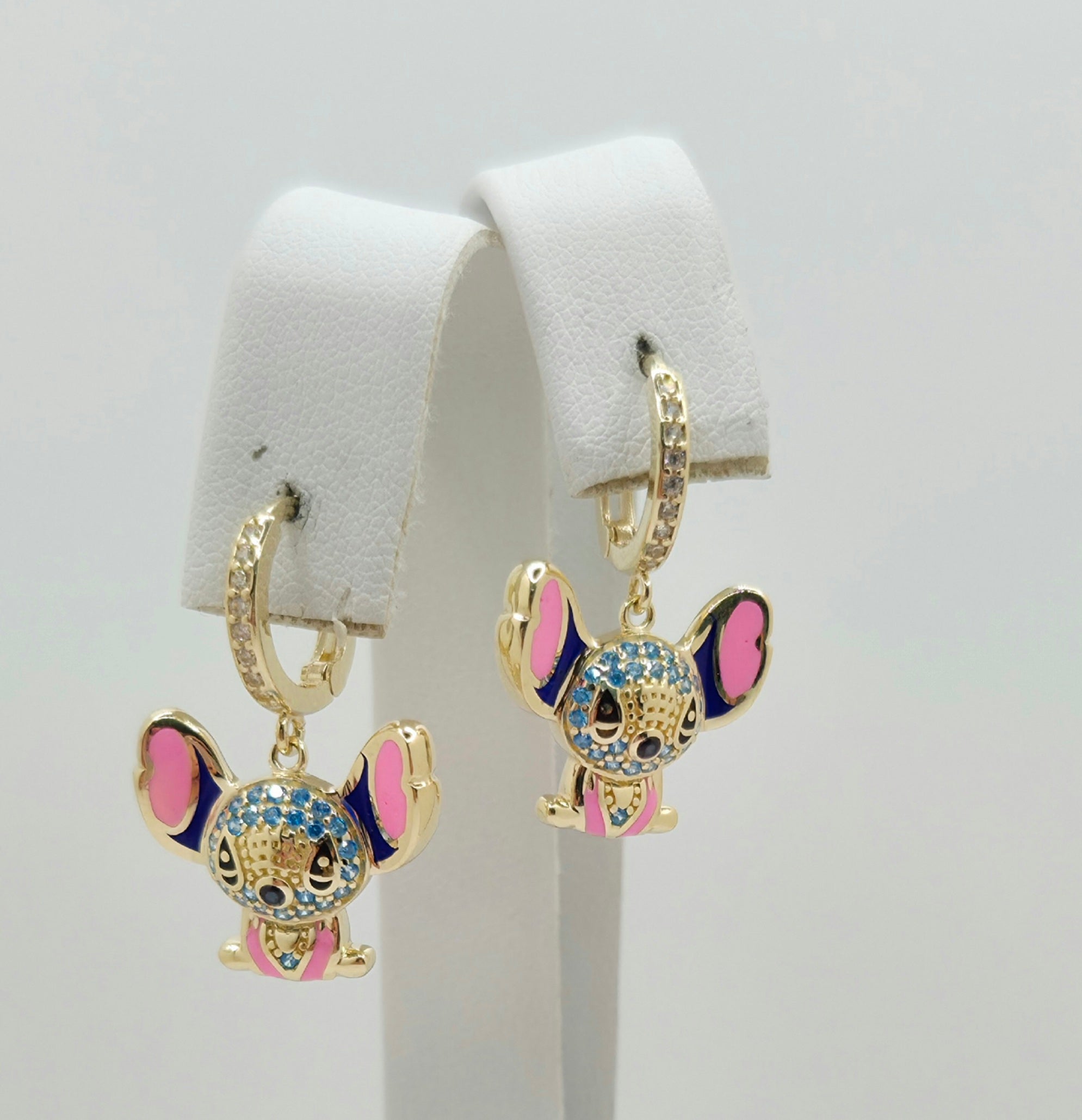 10KT CZ DETAIL SKY BLUE STITCH HOOPS EARRINGS  Weight 4.9GR