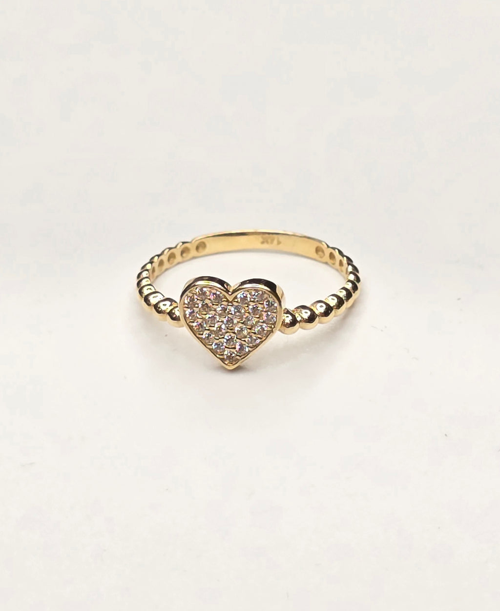 14KT GOLDEN BALLS DESIGN CZ HEART RING Size 7 Weigth 1.5GR