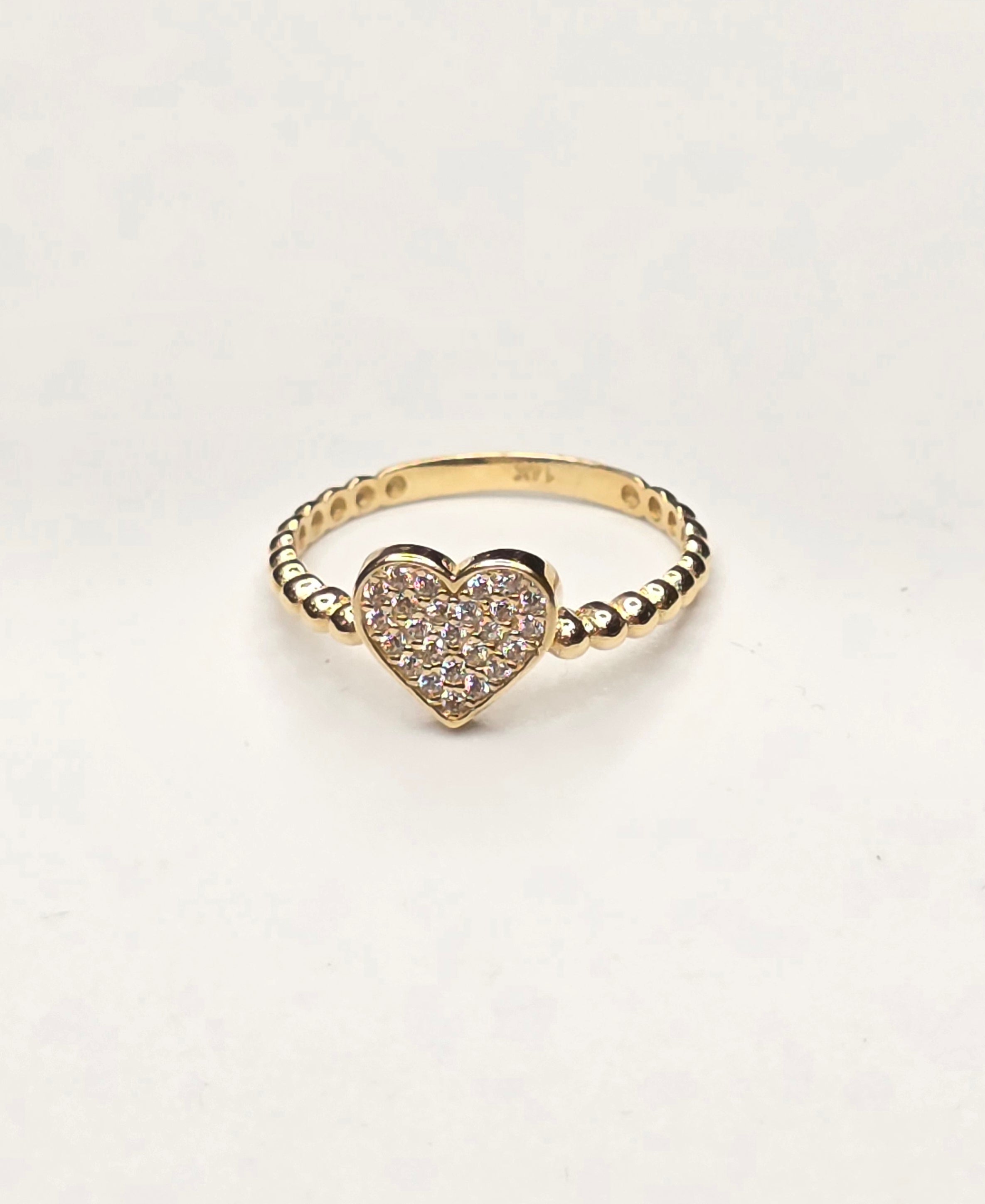 14KT GOLDEN BALLS DESIGN CZ HEART RING Size 7 Weigth 1.5GR