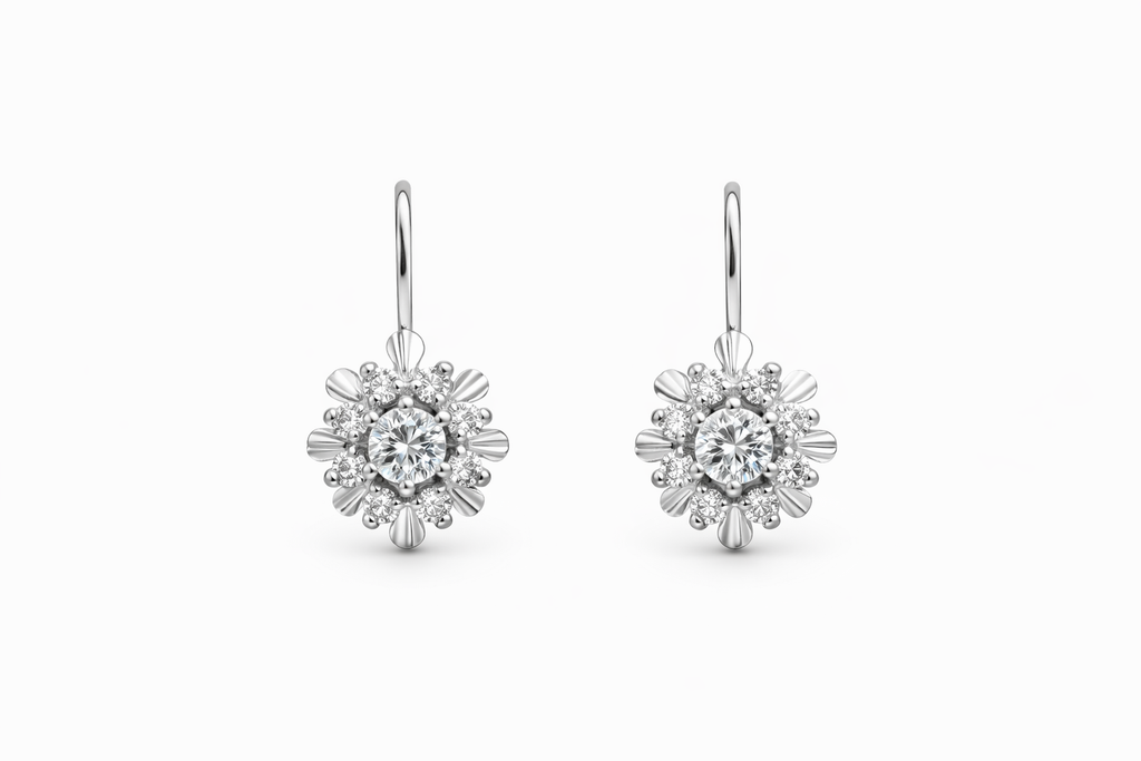 18KT WHITE GOLD FLOWER STYLE EARRINGS Weigth 5.3GR
