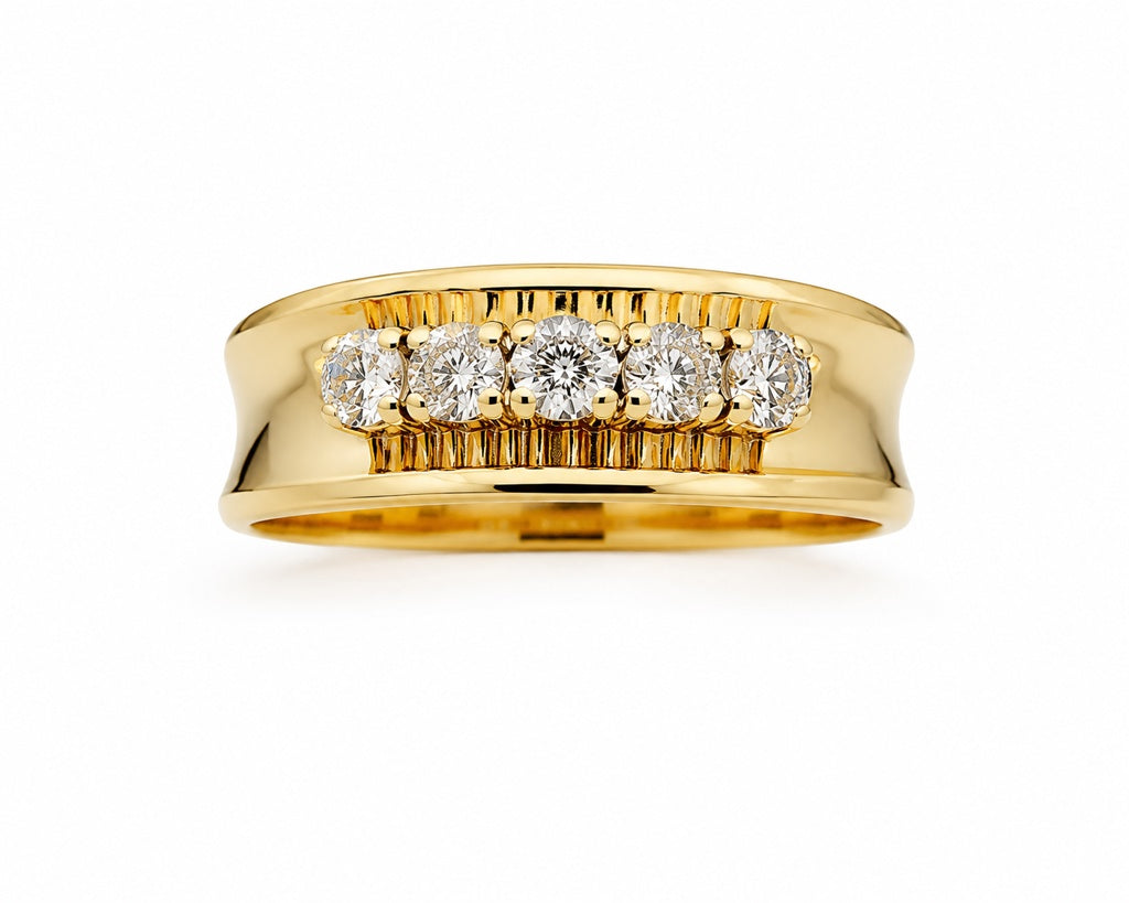 10KT FIVESTONES DIAMOND BAND RING Size 7