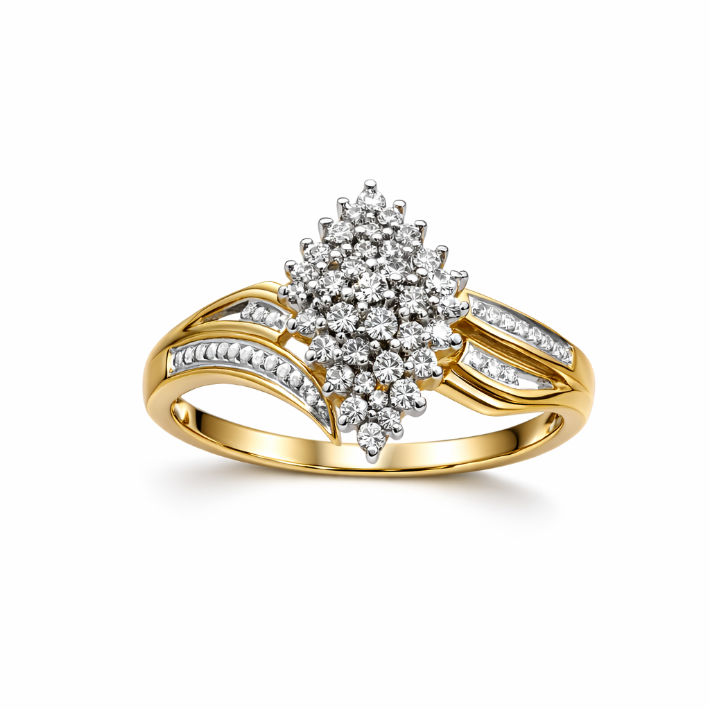 10KT MODERN ALMOND DIAMOND RING Size 7/0.13CT
