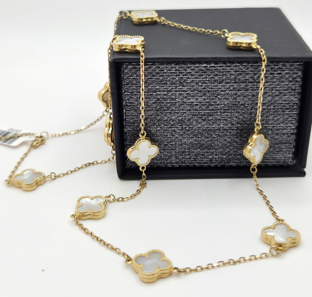 14KT MEDIUM WHITE CLOVER CHAIN  Size 18INCH Weight 8.7GR