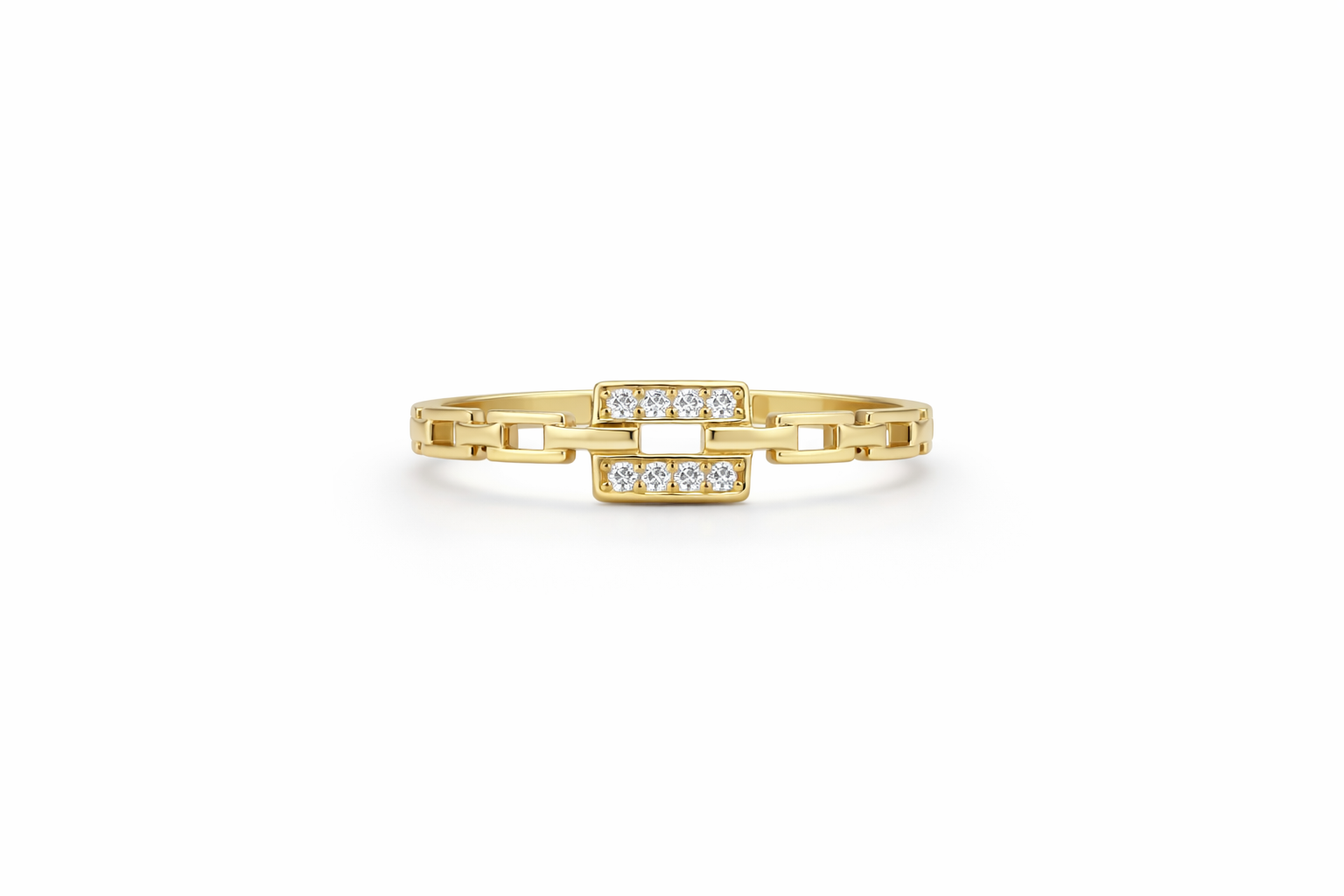 14KT DELICATE CZ SQAURE CHAIN RING Size 7 Weigth 1GR