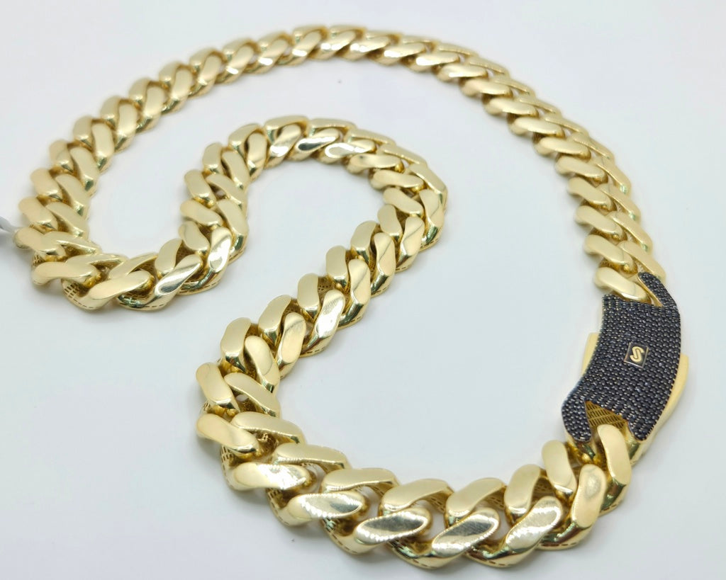 10KT CERTIFIED MONACO CHAIN BLACK CZ CLOSURE Size 22INCH 13.5MM Weight 42.5GR