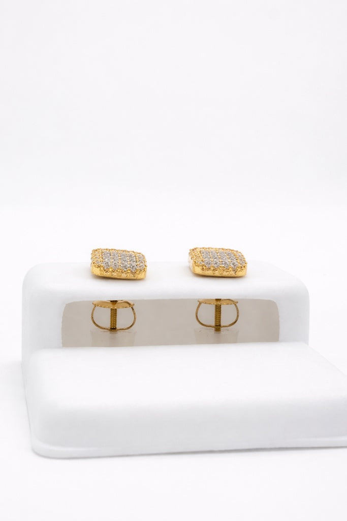 14KT ELEGANT SQUARE NATURAL DIAMOND EARRINGS TWO TONE DETAIL