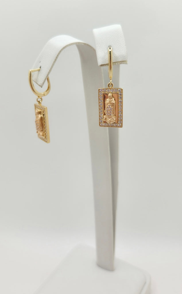 10KT RECTANGULAR VIRGIN MARY PENDANT EARRINGS Weight 4.8GR