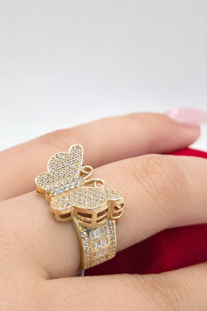 10KT MODERN CZ AND BAGUETTE DETAIL BUTTERFLY RING Size 7 Weight 4.8GR