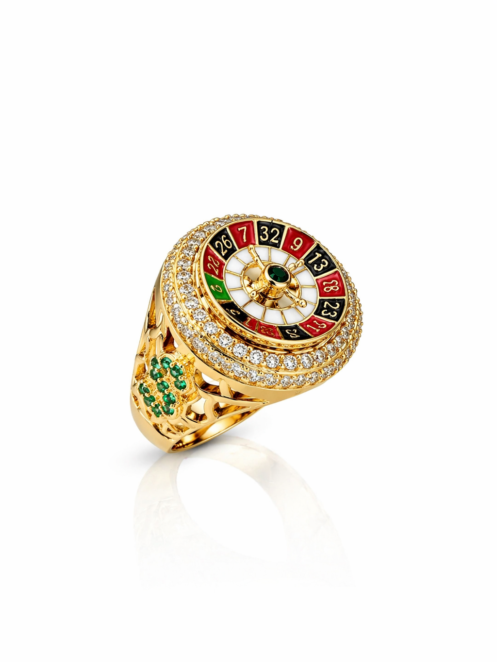 10KT MODERN CASINO ROULETTE RING WITH MONEY SYMBOL DETAILS Size 10 Weigth 4.8GR