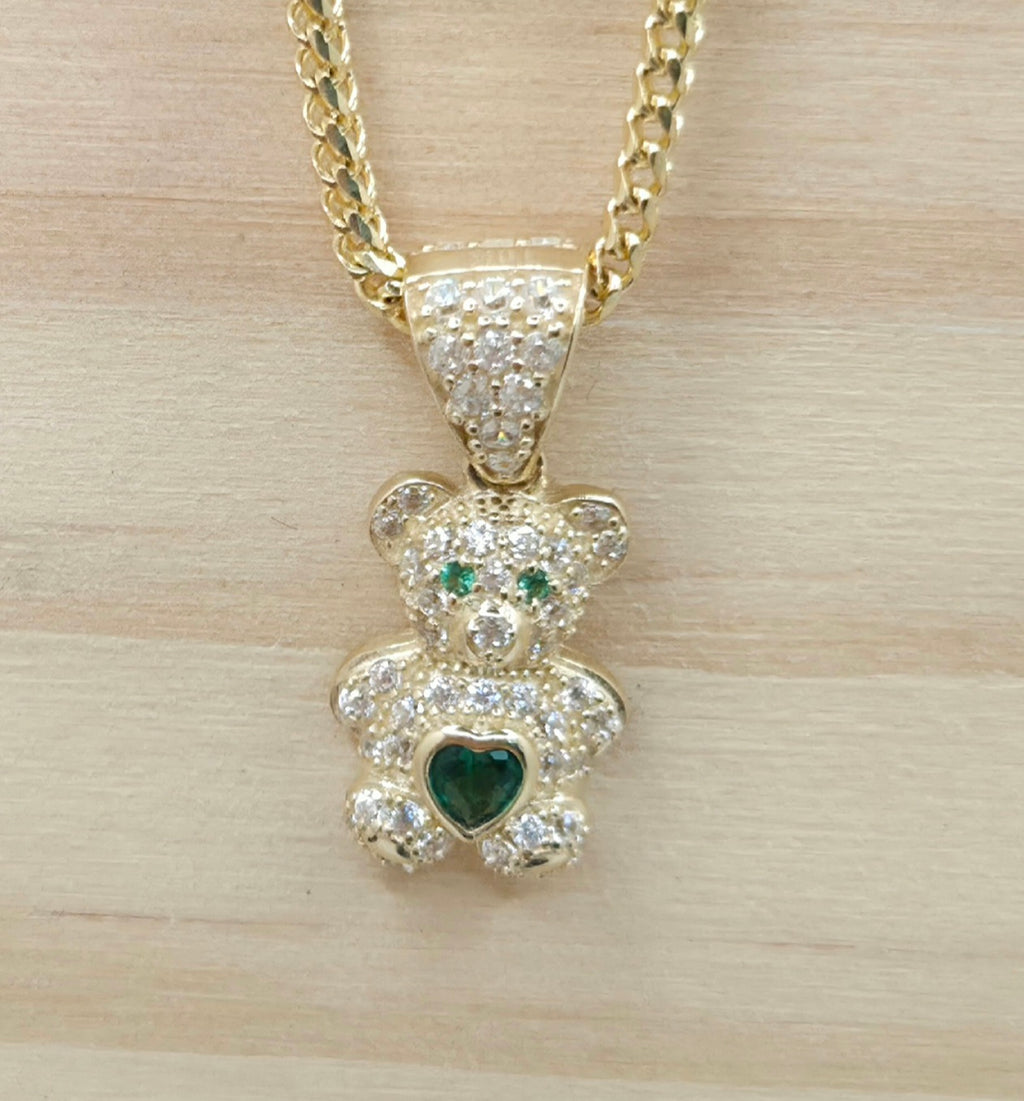 10KT GREEN CZ MEDIUM TEDDY BEAR PENDANT  Weight 1.4GR