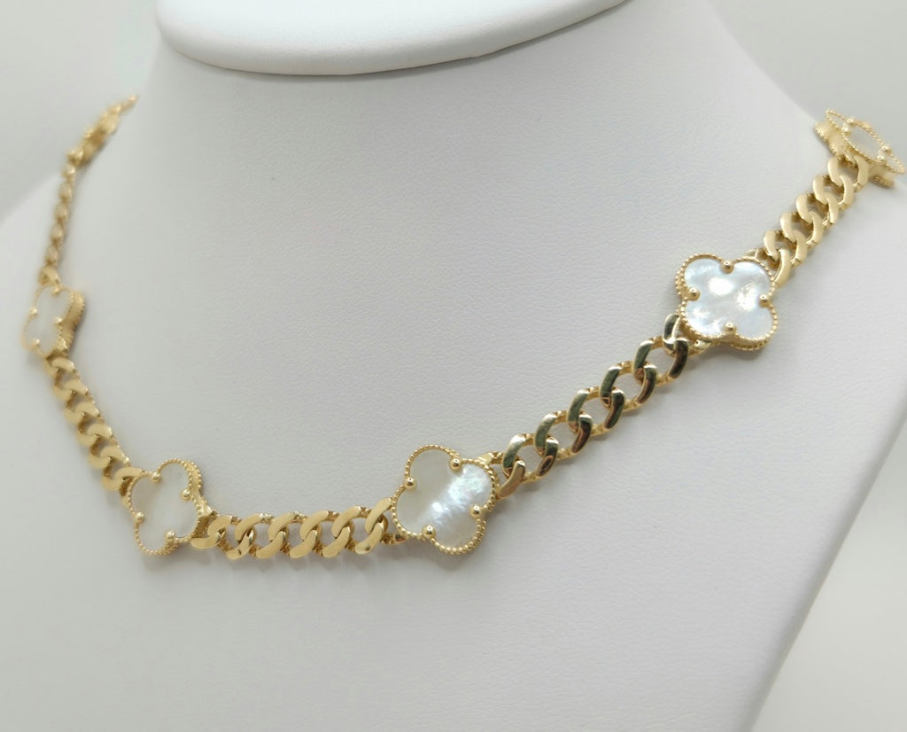 14KT WHITE CLOVER MONACO STYLE CHAIN Size 18INCH 6MM Weight 26GR