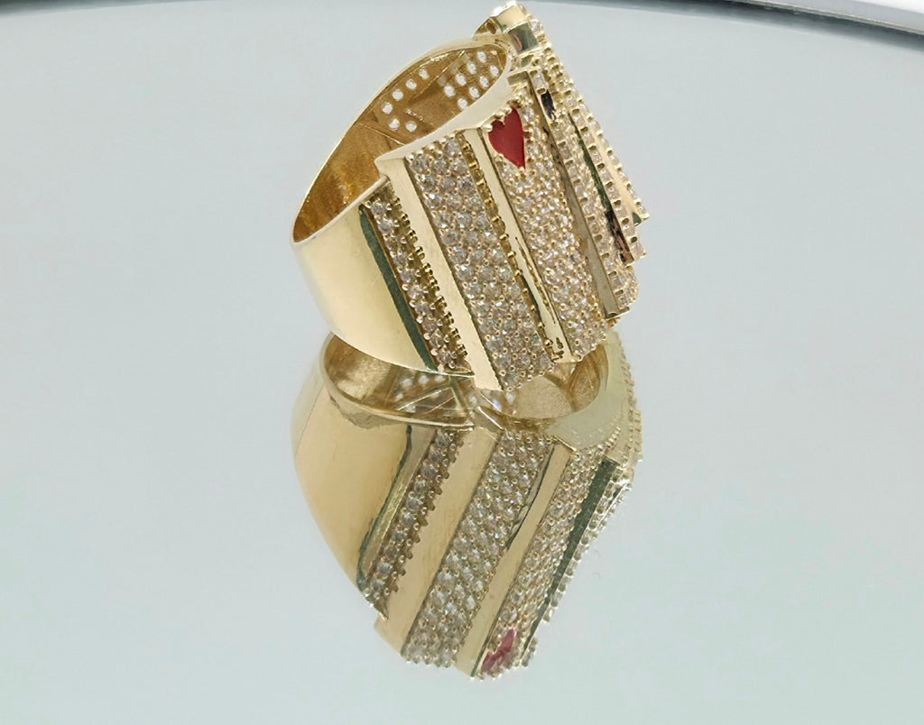 10KT CZ POKER MEN'S RING Size 10 Weight 9.9GR