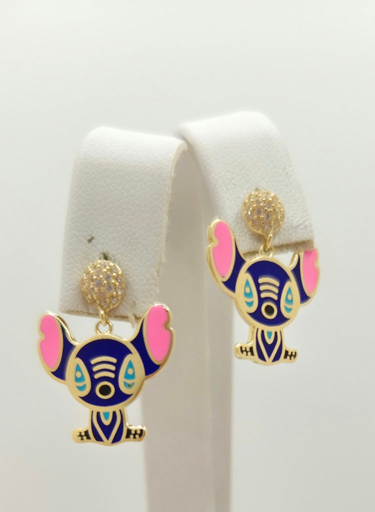10KT BLUE FLAT STYLE STITCH EARRINGS Weight 4.2GR